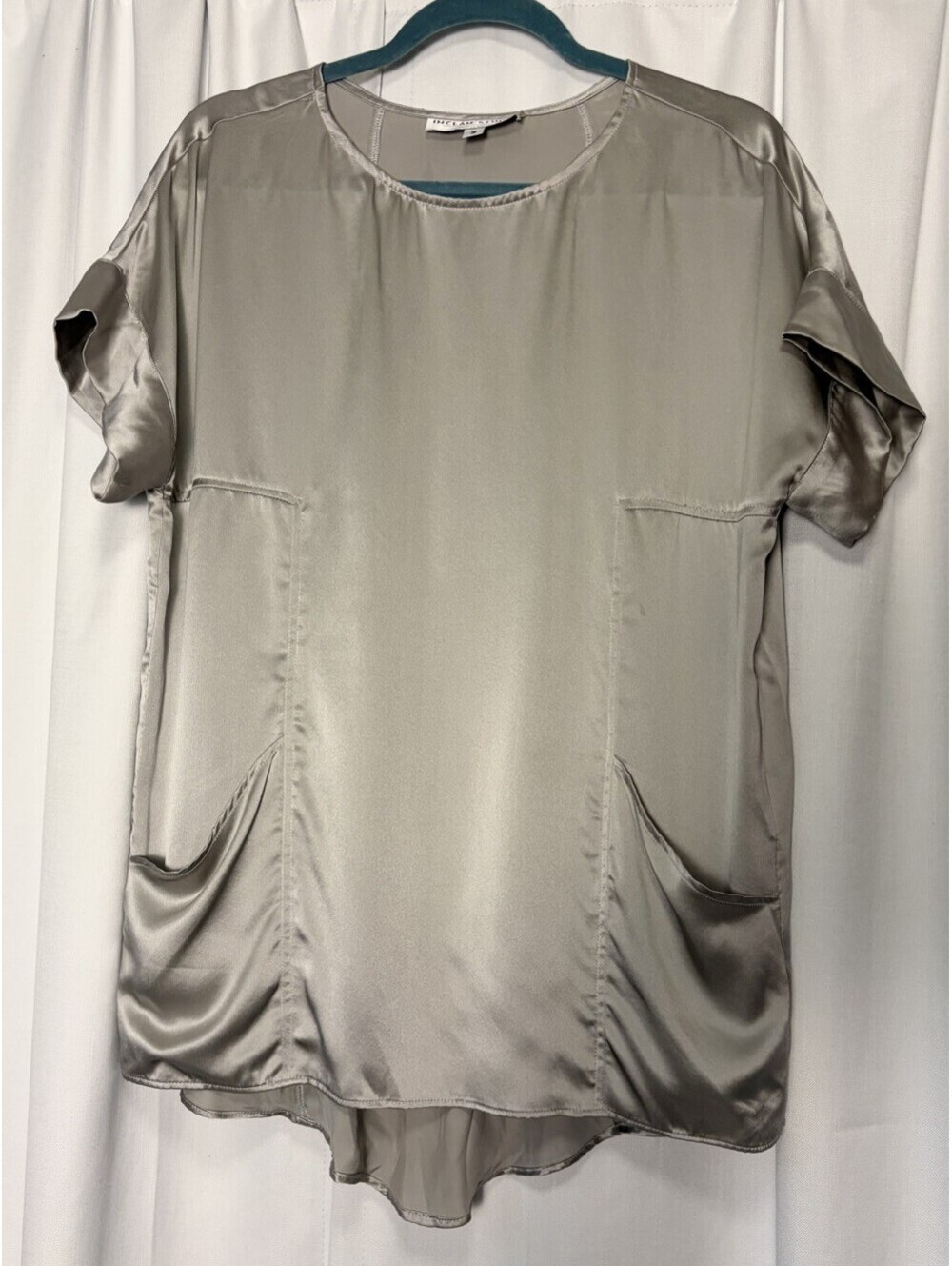 Inclan Studio Grey Silver 100% Silk Pocket Tunic Blouse. Size Small. Retail $228